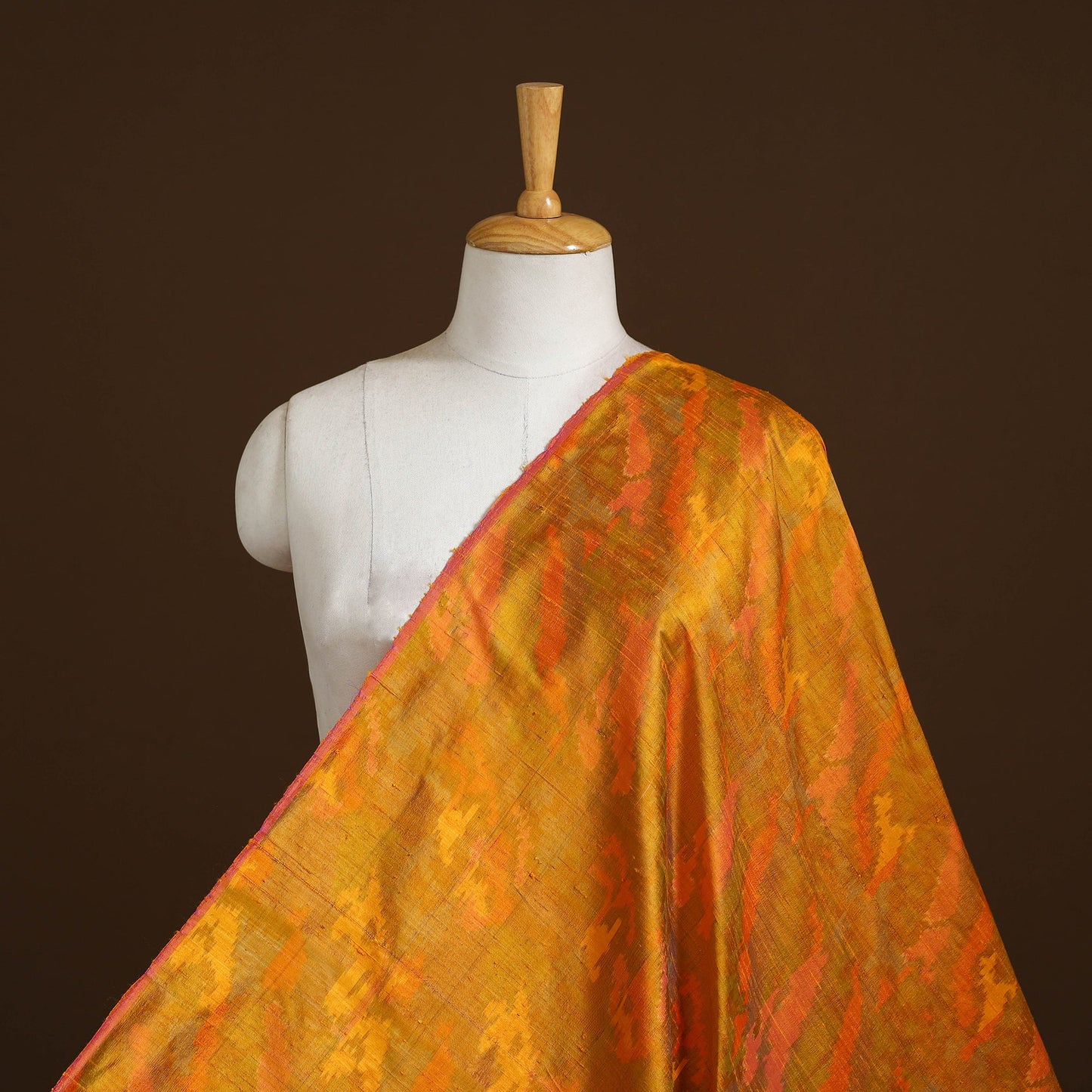 Orange - pure handloom raw silk pochampally ikat fabric 08