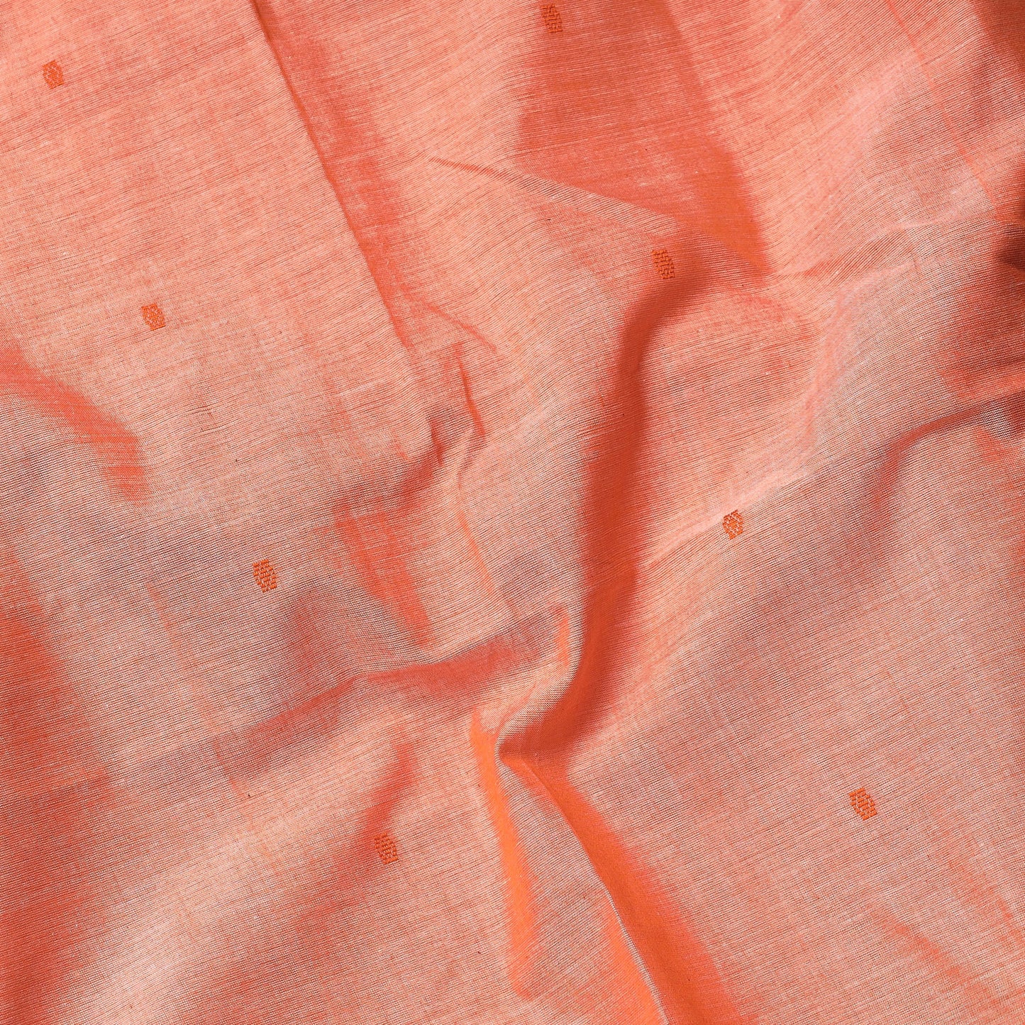 Orange - Pure Handloom Thread Buti Cotton Unisex Kurta Material - 3 Meter