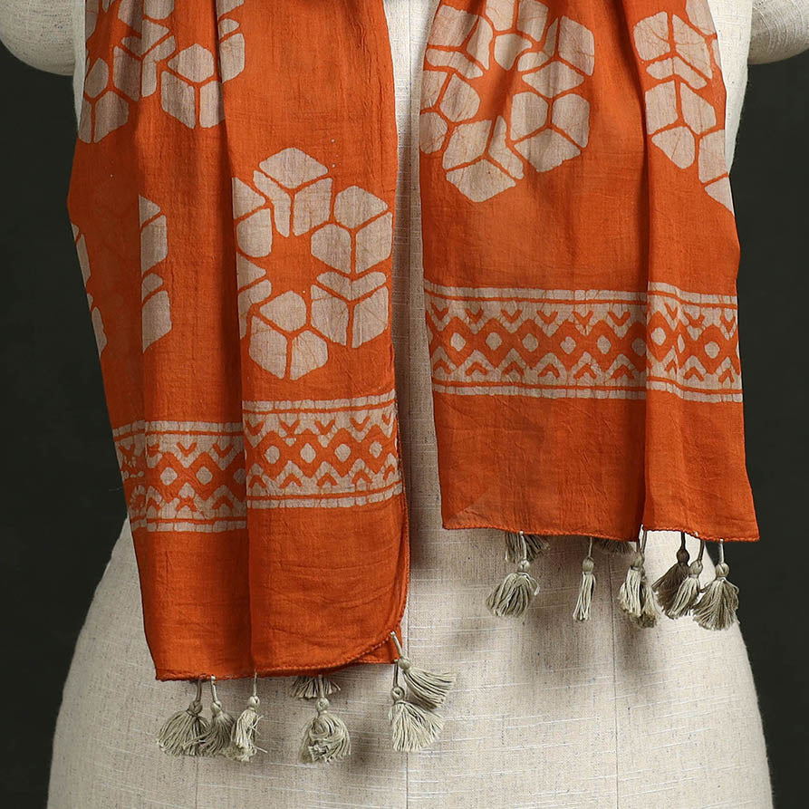 Pure mul cotton kutch hand block batik print stole