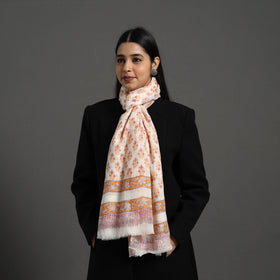 Orange - Pure Wool Block Print Sanganeri Stole 01