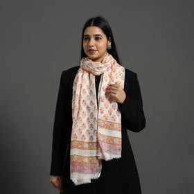 Orange - Pure Wool Block Print Sanganeri Stole 01