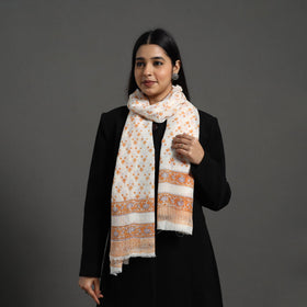 Orange - pure wool sanganeri stole 02 - handcrafted