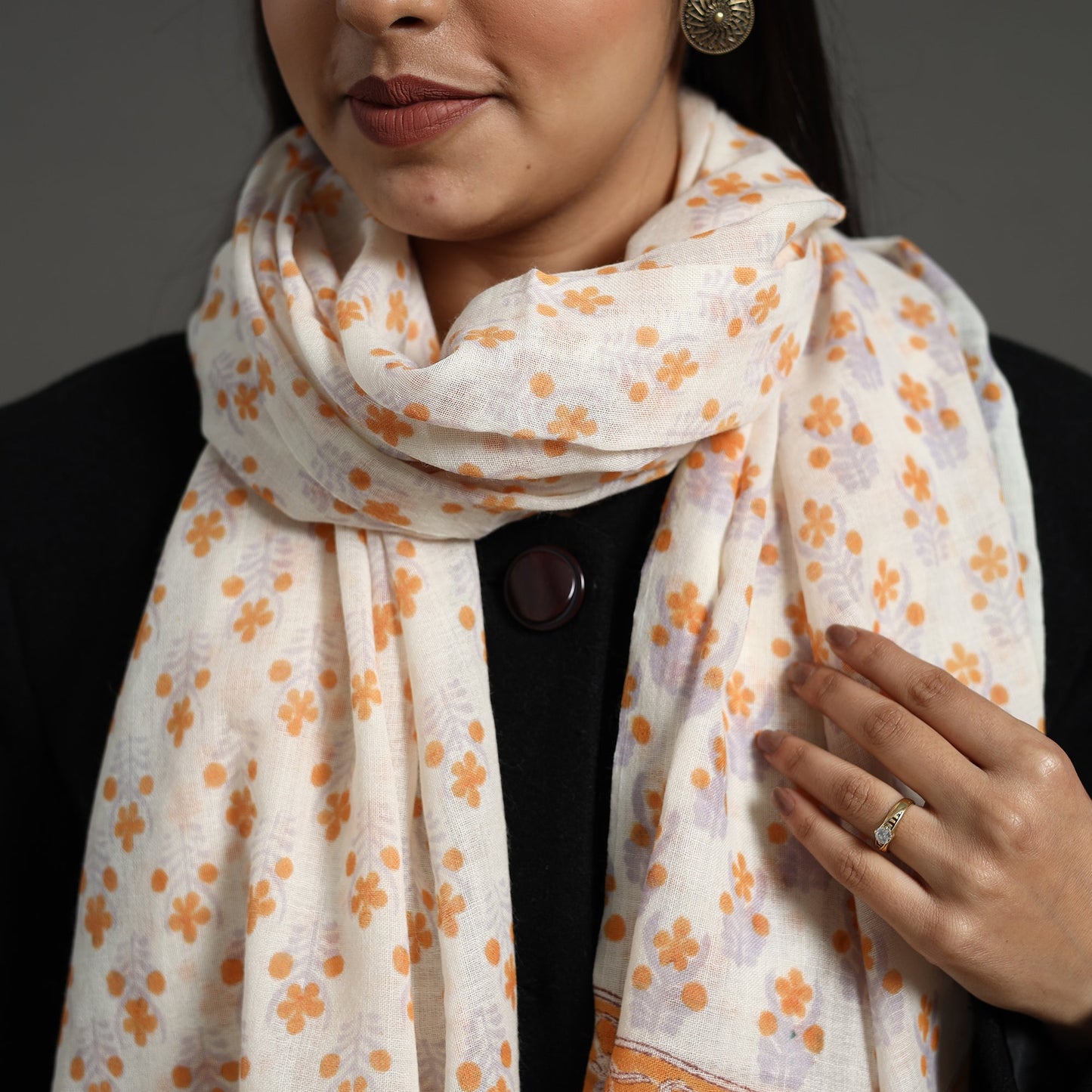 Orange - pure wool sanganeri stole 77 - handcrafted