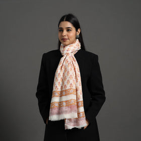 Orange - Pure Wool Block Print Sanganeri Stole 01