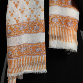 Orange - pure wool sanganeri stole 02 - handcrafted