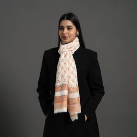 Orange - pure wool sanganeri stole 02 - handcrafted