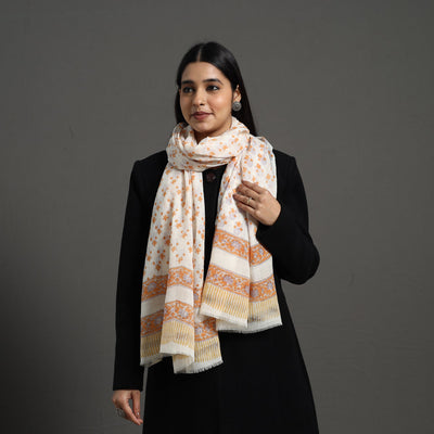 Orange - pure wool sanganeri stole 77 - handcrafted