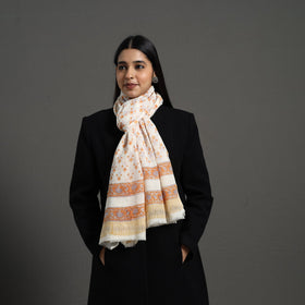 Orange - pure wool sanganeri stole 77 - handcrafted
