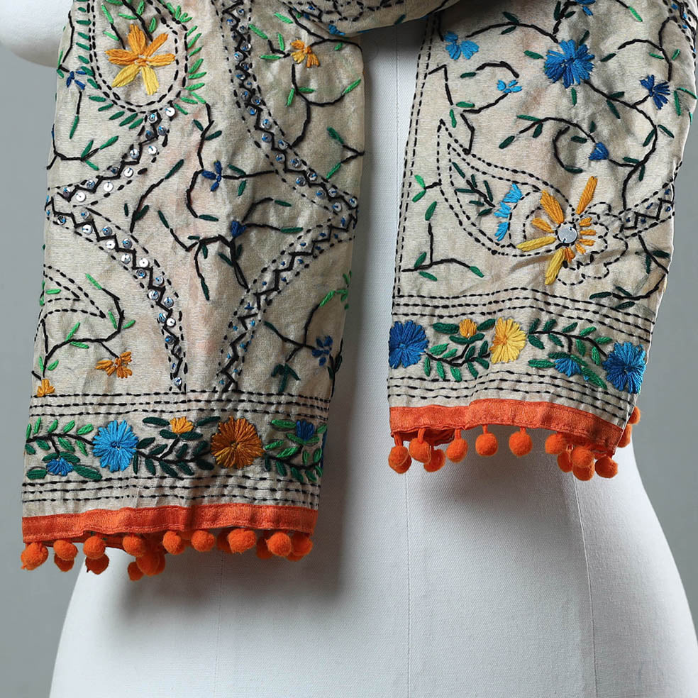 Orange Ranihati Chanderi Silk Embroidered Stole