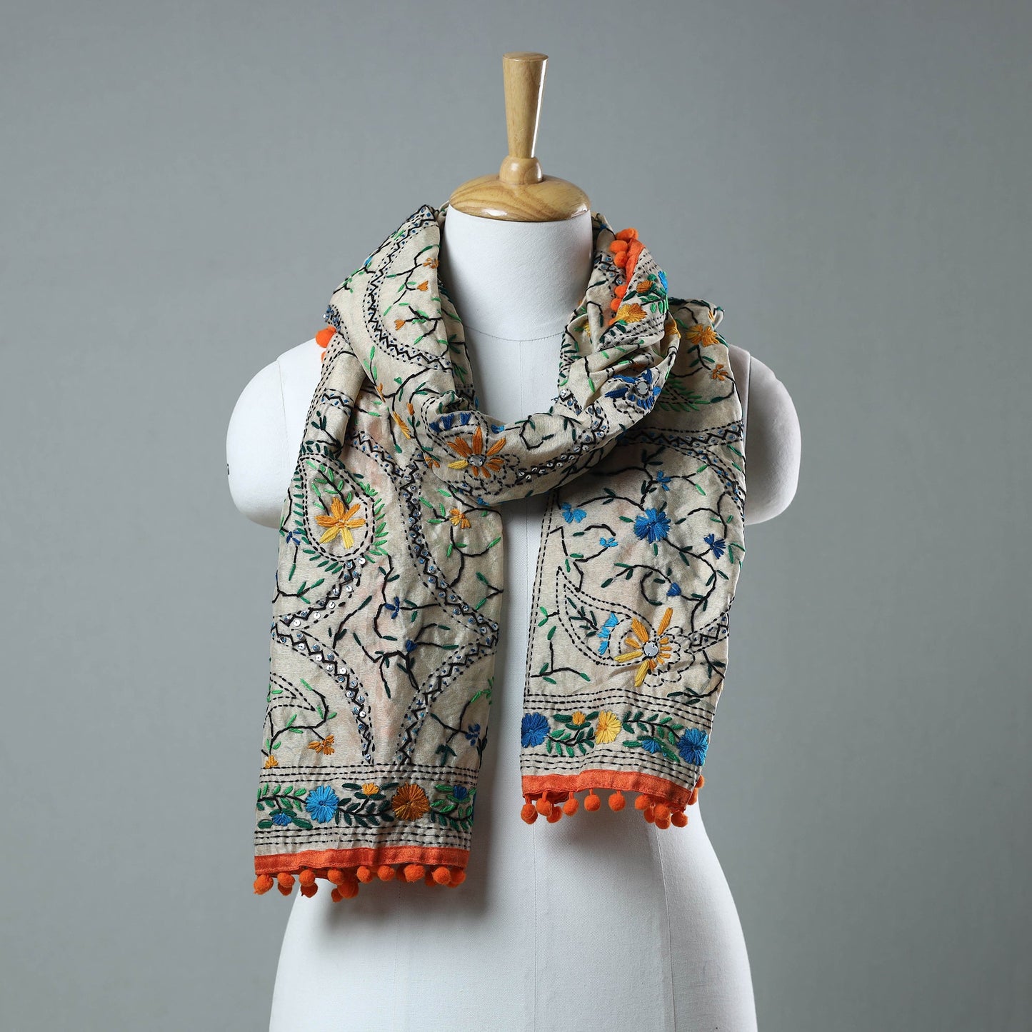 Orange Ranihati Chanderi Silk Embroidered Stole