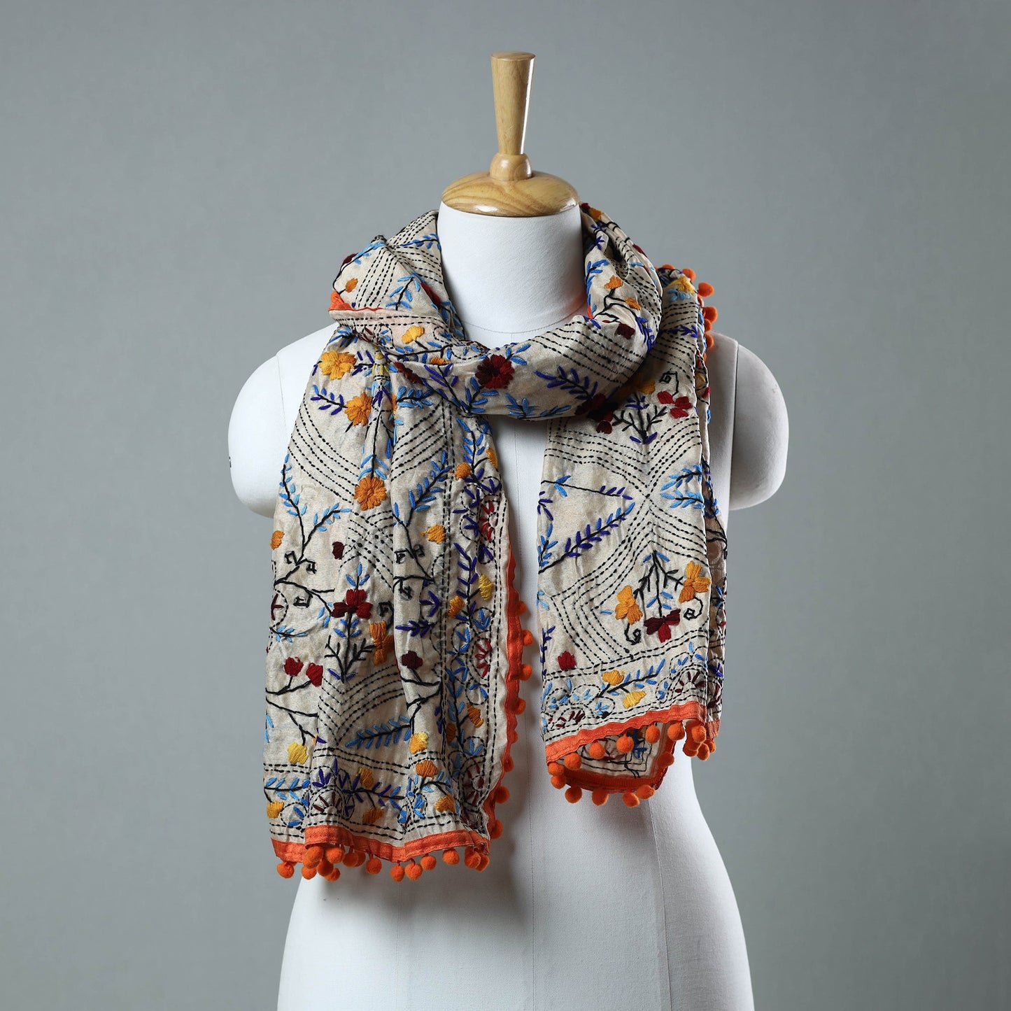 Orange Ranihati Chanderi Silk Embroidered Stole