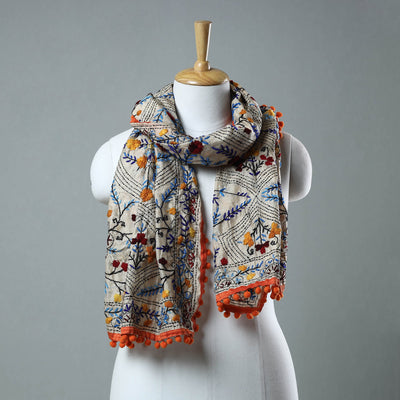 Orange Ranihati Chanderi Silk Embroidered Stole