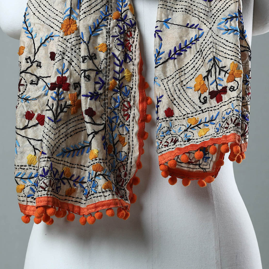 Orange Ranihati Chanderi Silk Embroidered Stole