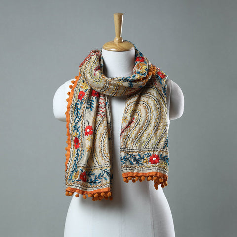 Orange Hand Embroidered Stole Online in India