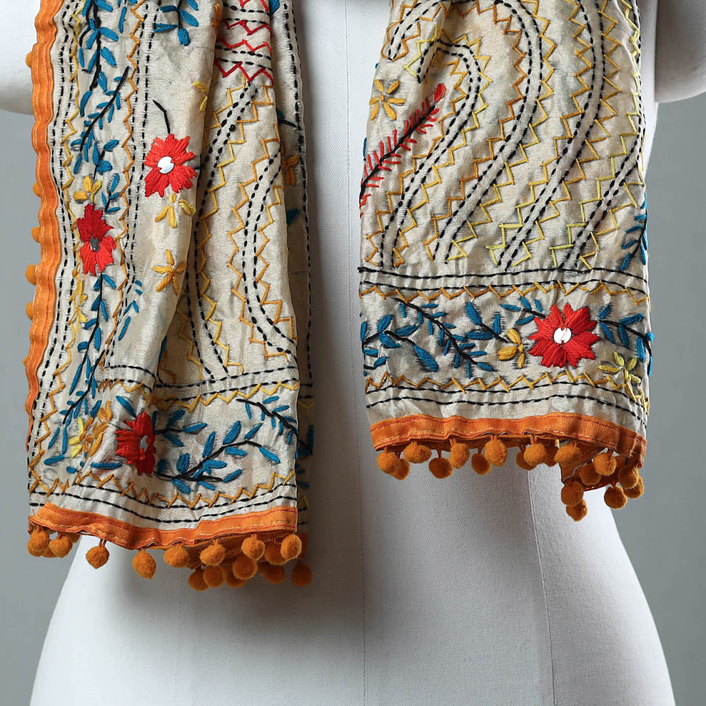 Orange Hand Embroidered Stole Online in India
