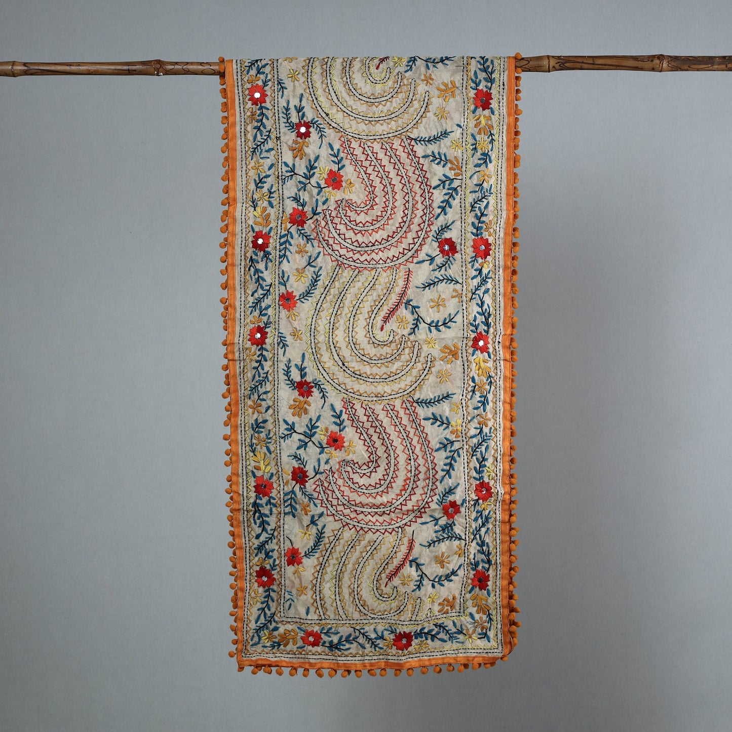 Orange Hand Embroidered Stole Online in India