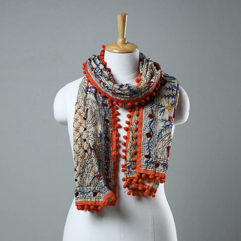 Orange Ranihati Chanderi Silk Embroidered Stole