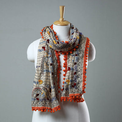 Orange Ranihati Chanderi Silk Embroidered Stole