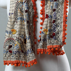 Orange Ranihati Chanderi Silk Embroidered Stole