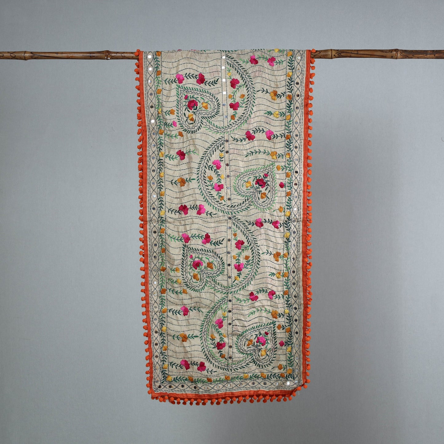 Orange Ranihati Chanderi Silk Embroidered Stole