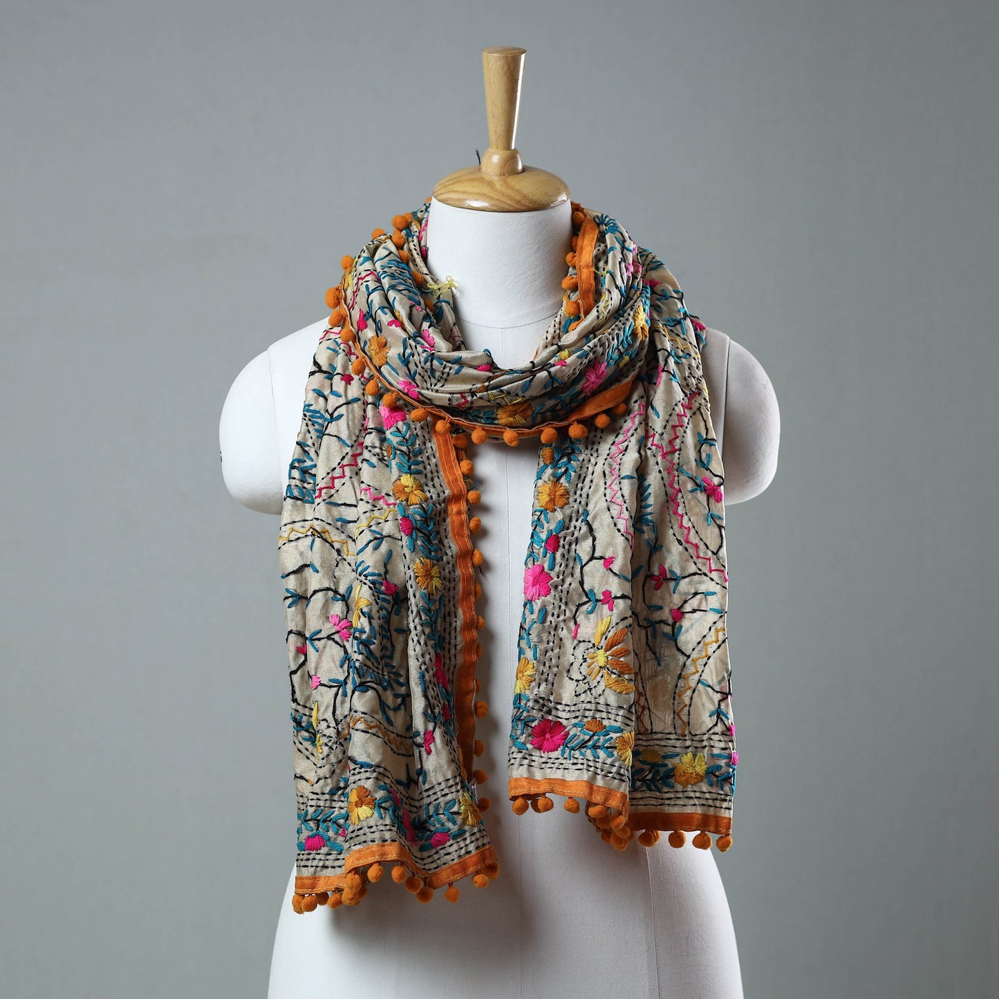 Orange Ranihati Chanderi Silk Embroidered Stole