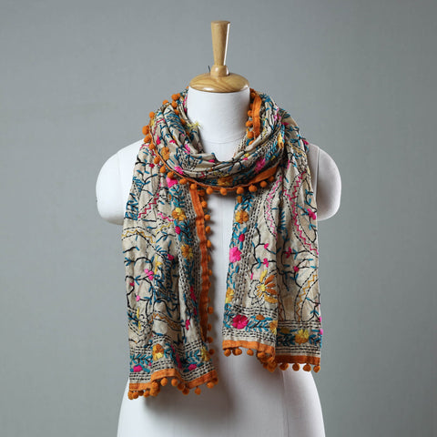 Orange Ranihati Chanderi Silk Embroidered Stole