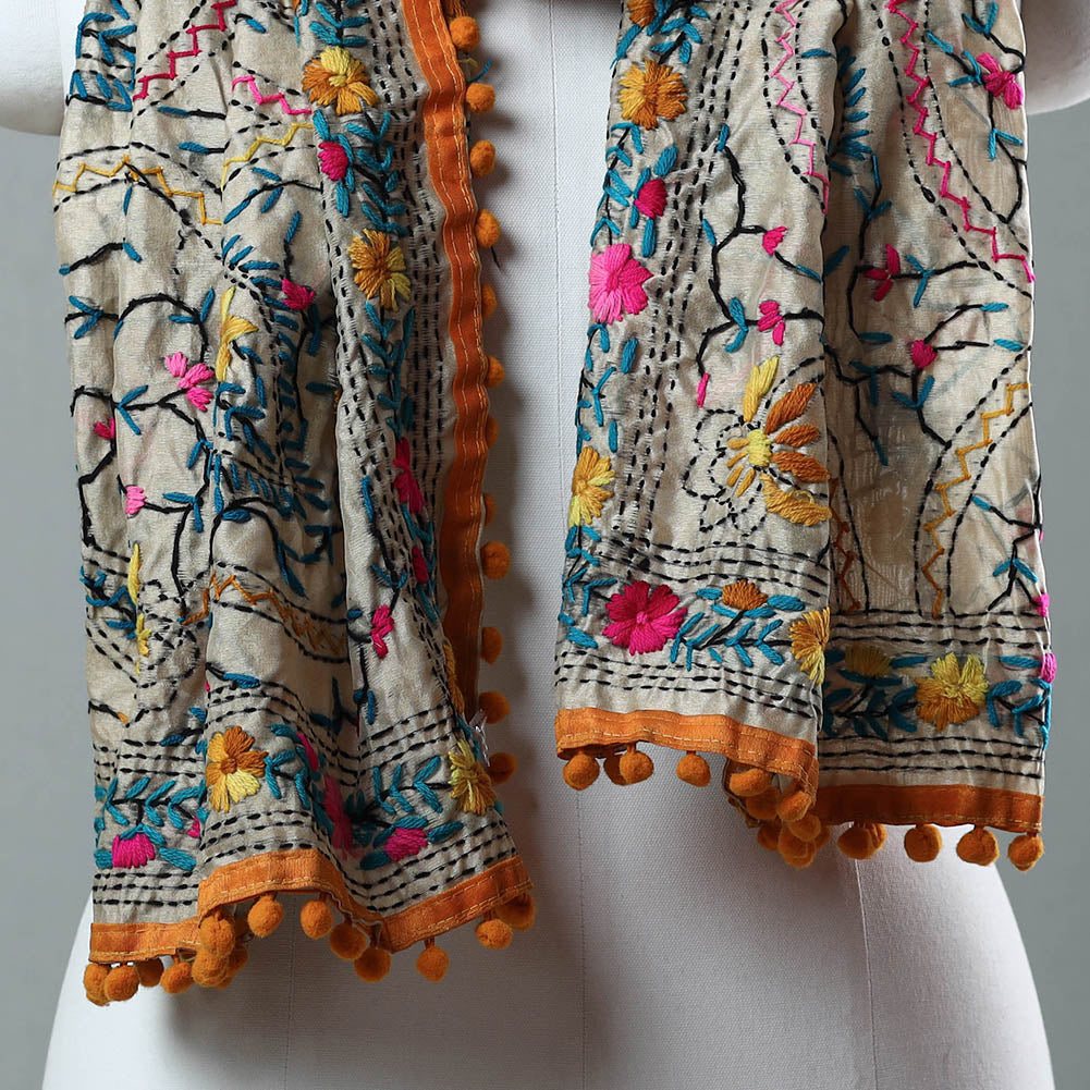 Orange Ranihati Chanderi Silk Embroidered Stole