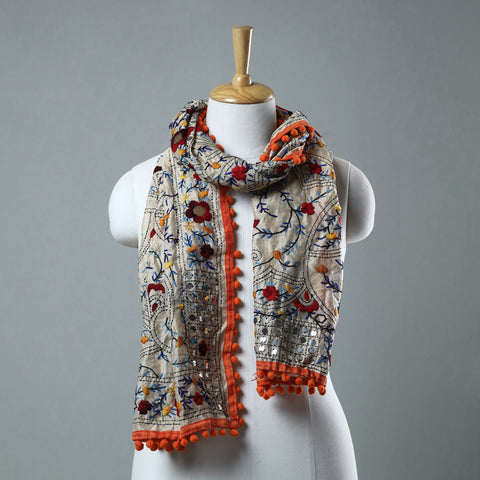 Orange Ranihati Chanderi Silk Embroidered Stole