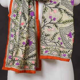 Orange Ranihati Chanderi Silk Hand Embroidered Stole