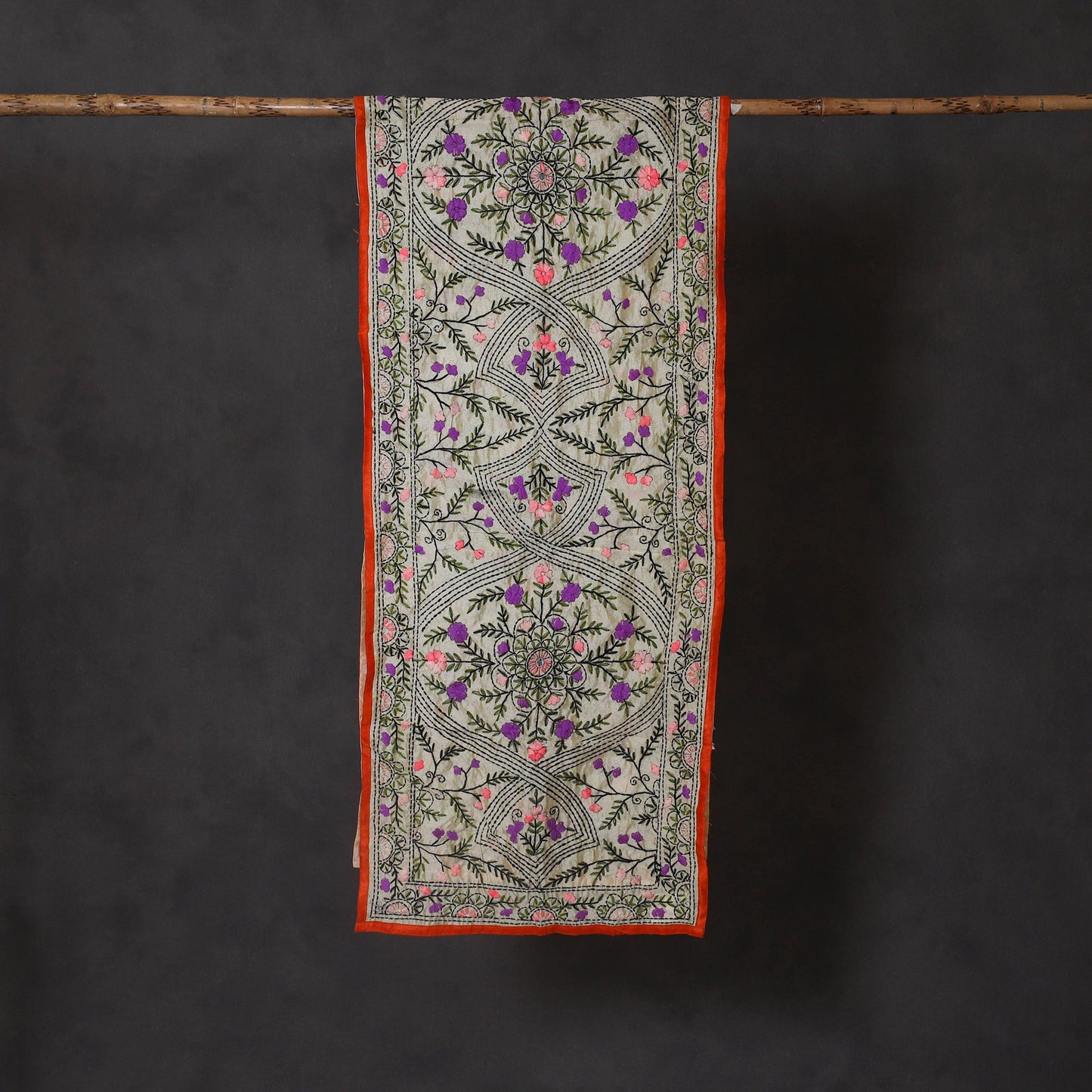 Orange Ranihati Chanderi Silk Hand Embroidered Stole