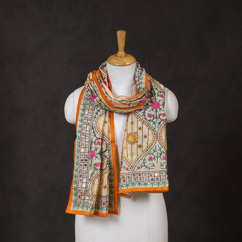 Orange - ranihati chanderi silk hand embroidered stole 25