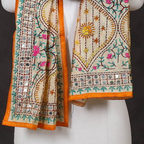 Orange - ranihati chanderi silk hand embroidered stole 25