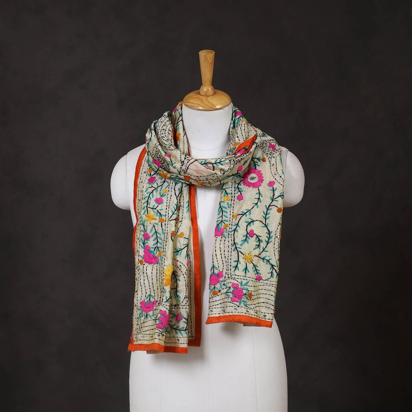 Orange - ranihati chanderi silk hand embroidered stole 27