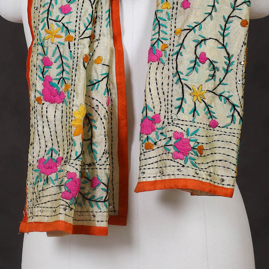 Orange - ranihati chanderi silk hand embroidered stole 27