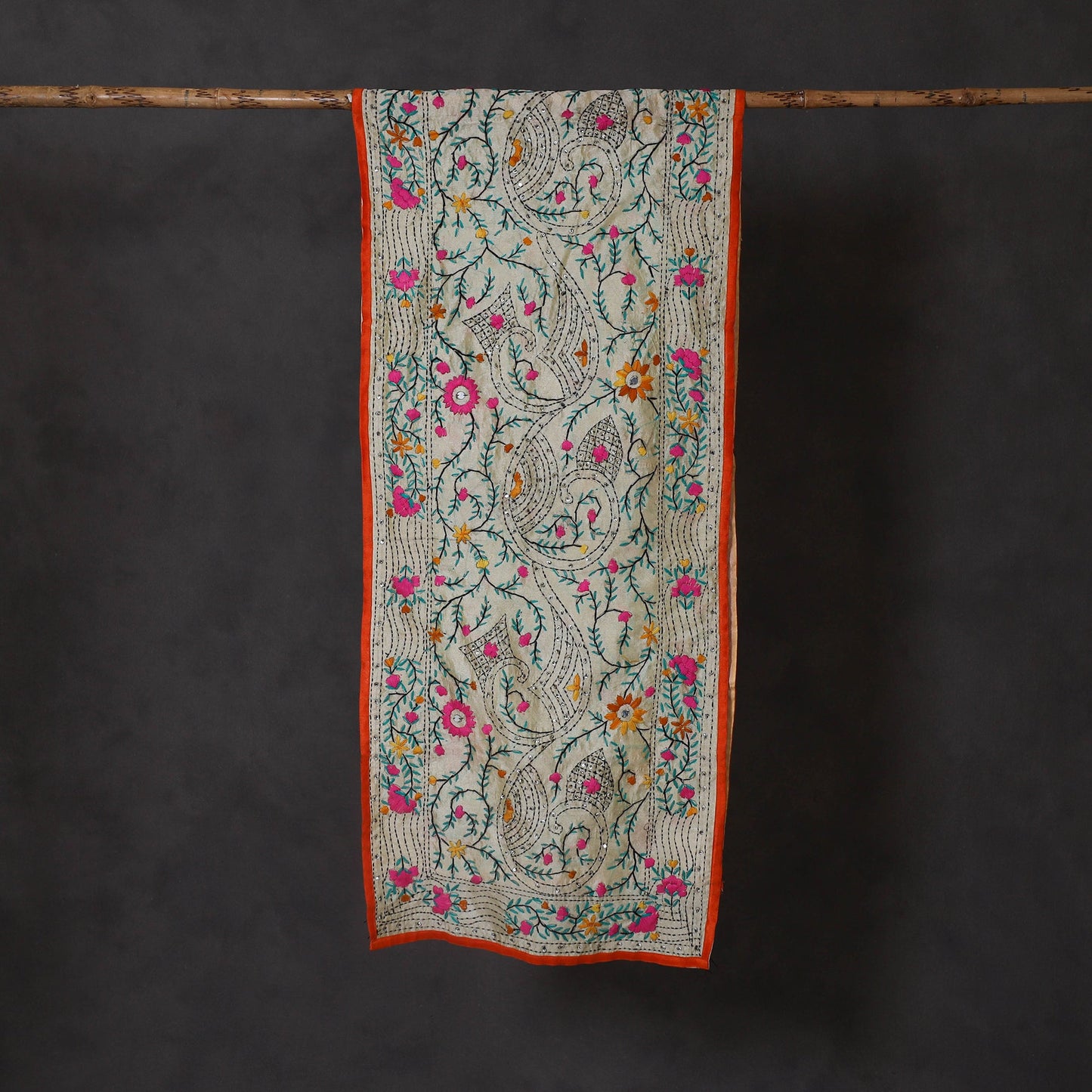 Orange - ranihati chanderi silk hand embroidered stole 27