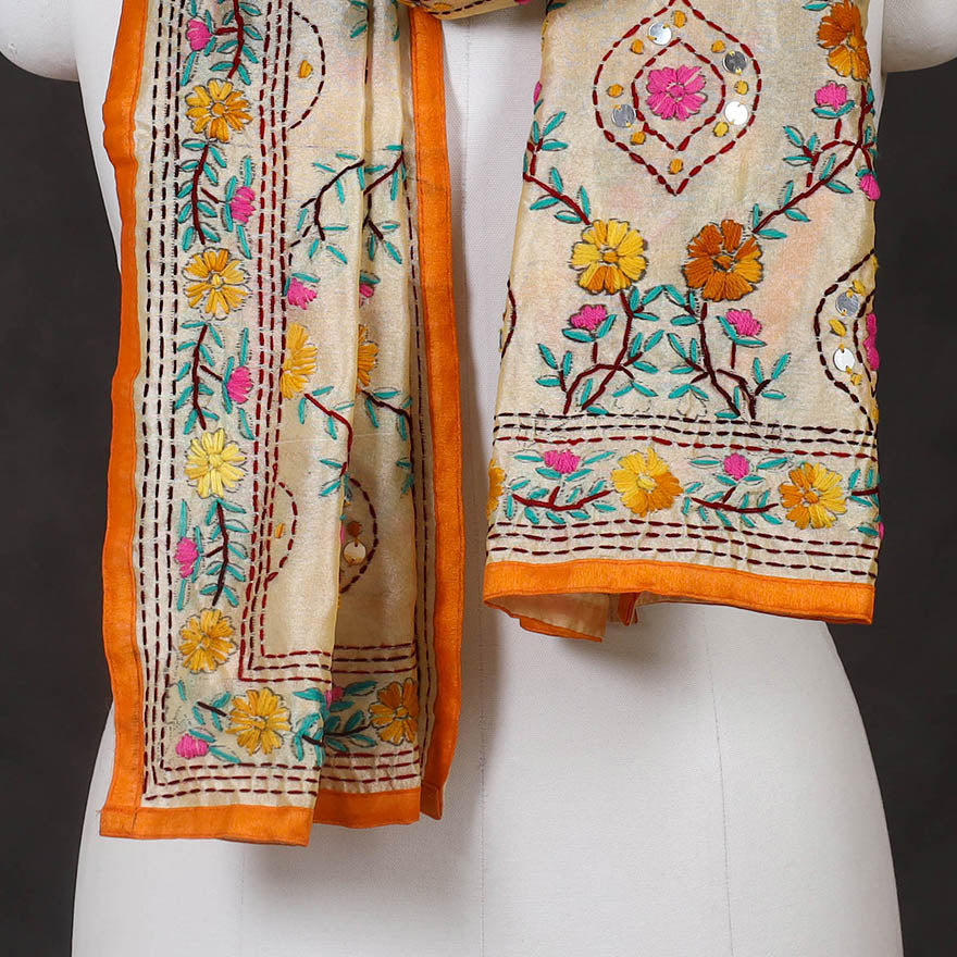 Orange Ranihati Chanderi Silk Hand Embroidered Stole