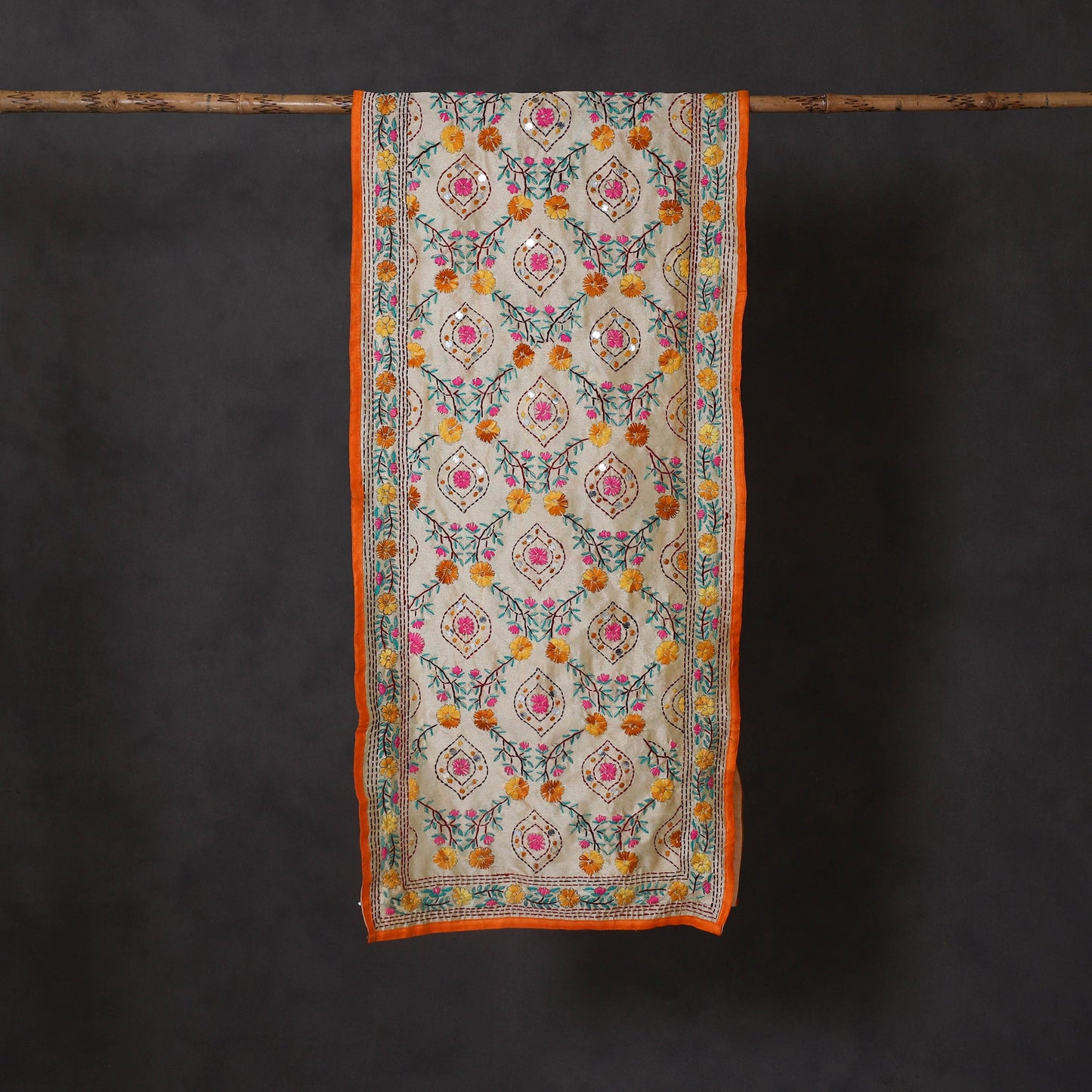 Orange Ranihati Chanderi Silk Hand Embroidered Stole