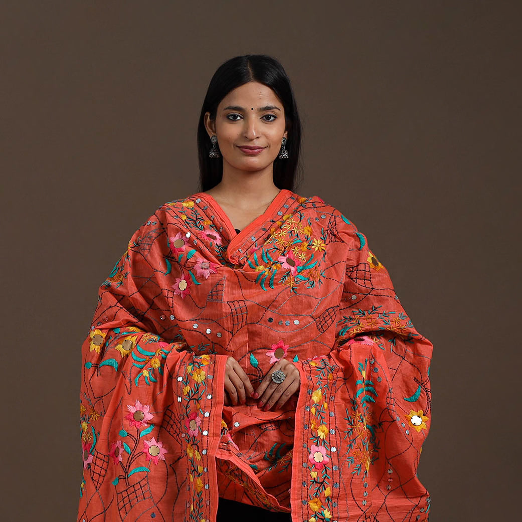  Ranihati Chanderi Silk Hand Embroidery Dupatta