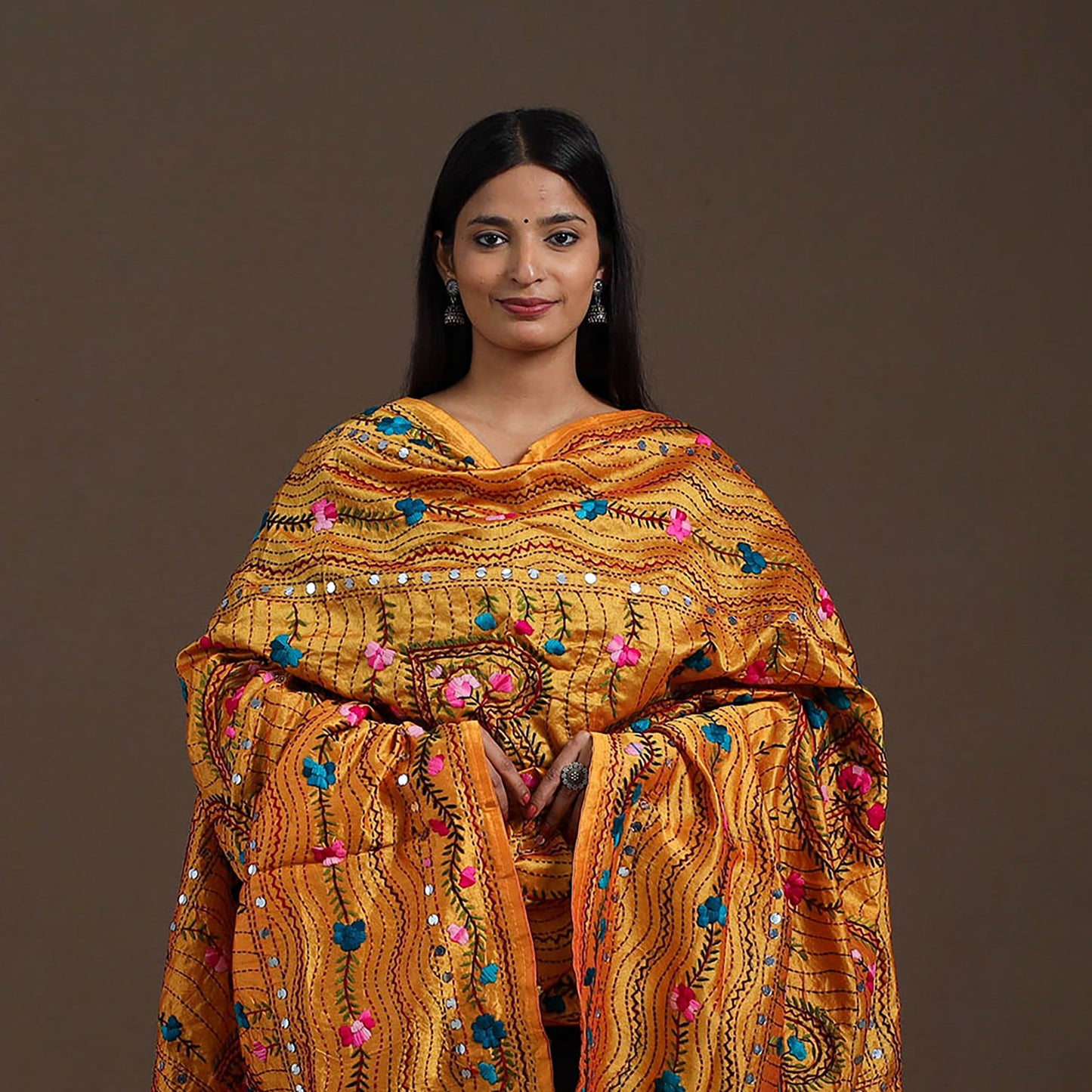 Orange - ranihati chanderi silk hand embroidery dupatta 29