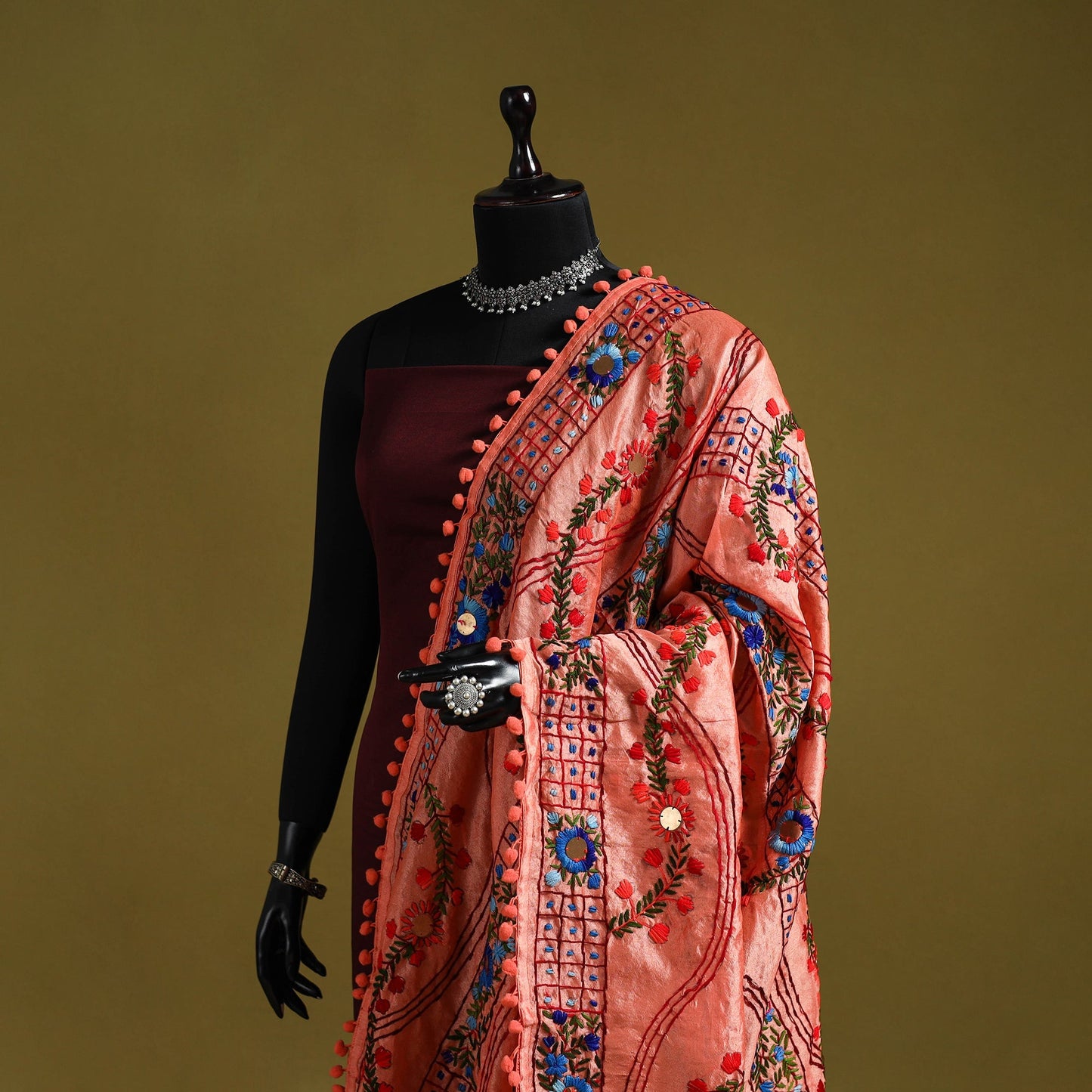 Ranihati chapa work chanderi silk hand embroidery dupatta