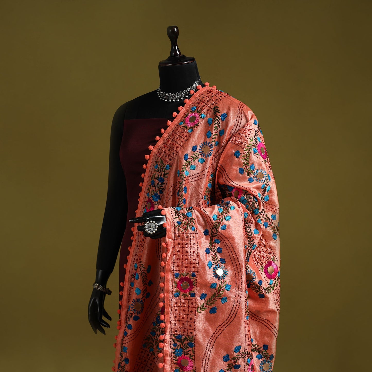 Ranihati chapa work chanderi silk hand embroidery dupatta