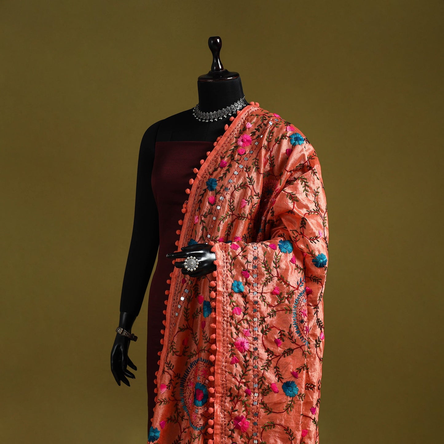 Ranihati chapa work chanderi silk hand embroidery dupatta