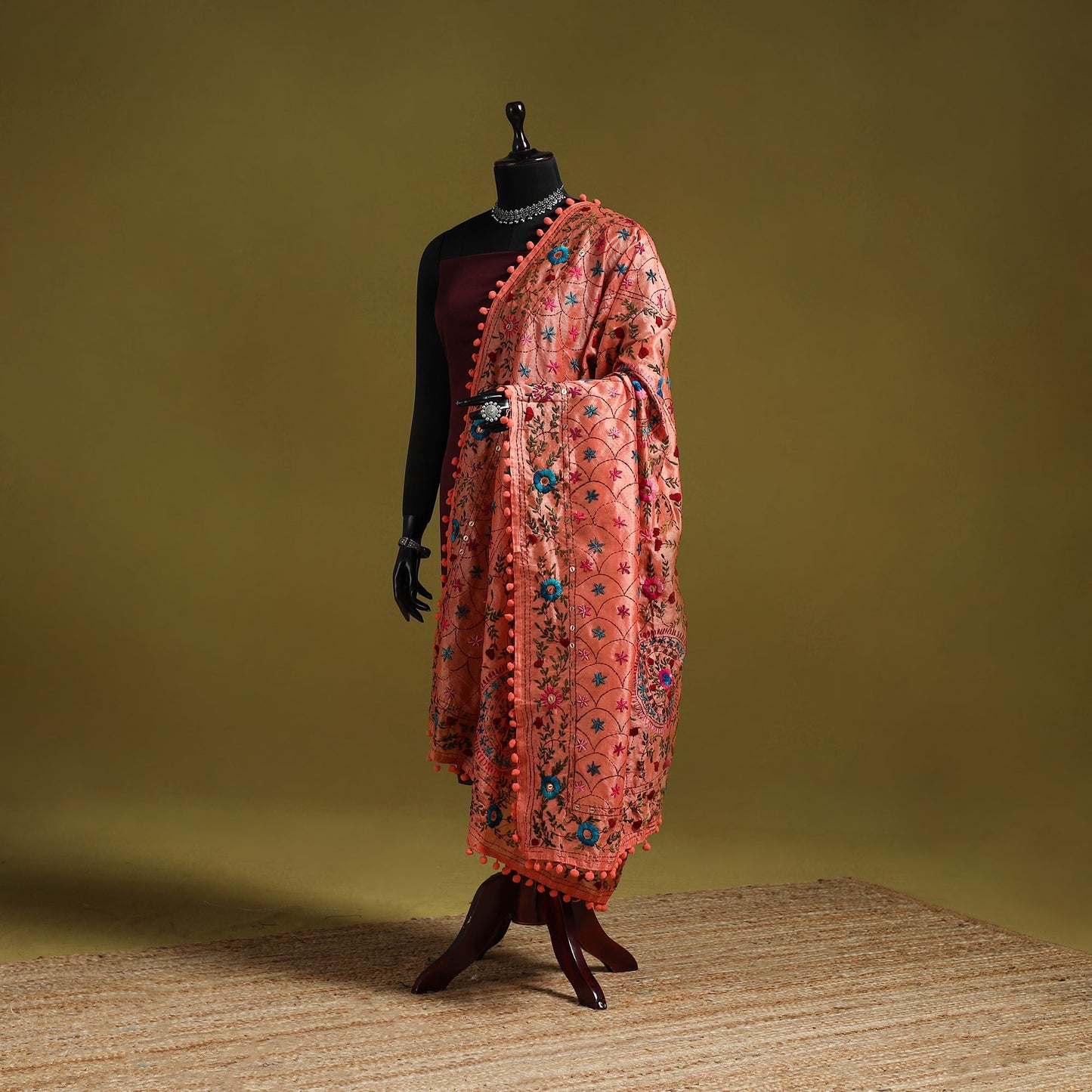 Ranihati chapa work chanderi silk hand embroidery dupatta