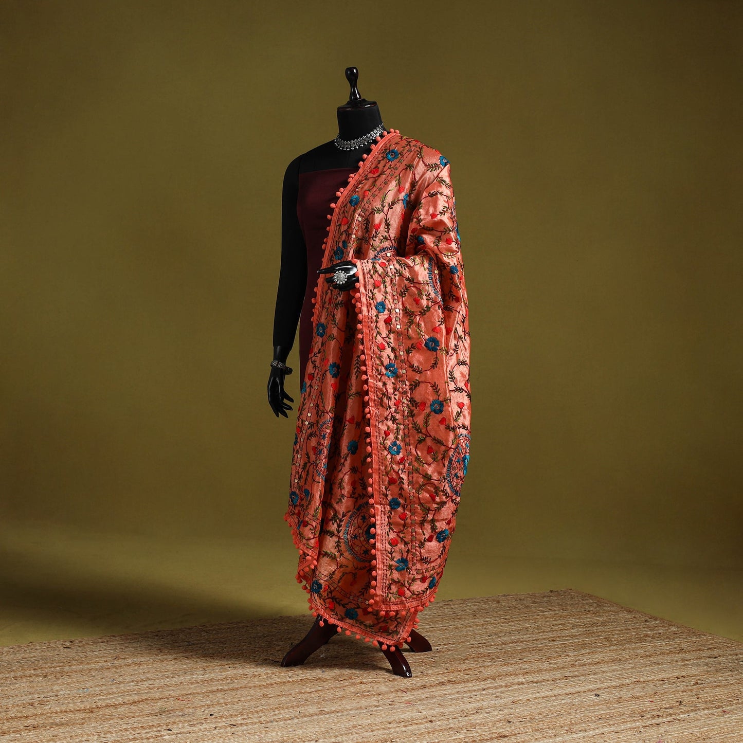 Ranihati chapa work chanderi silk hand embroidery dupatta