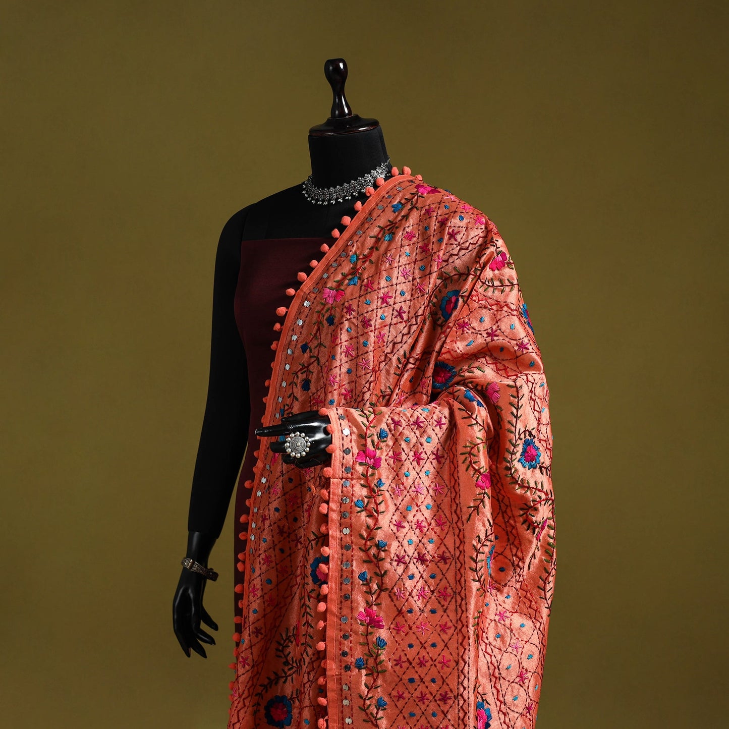 Ranihati chapa work chanderi silk hand embroidery dupatta