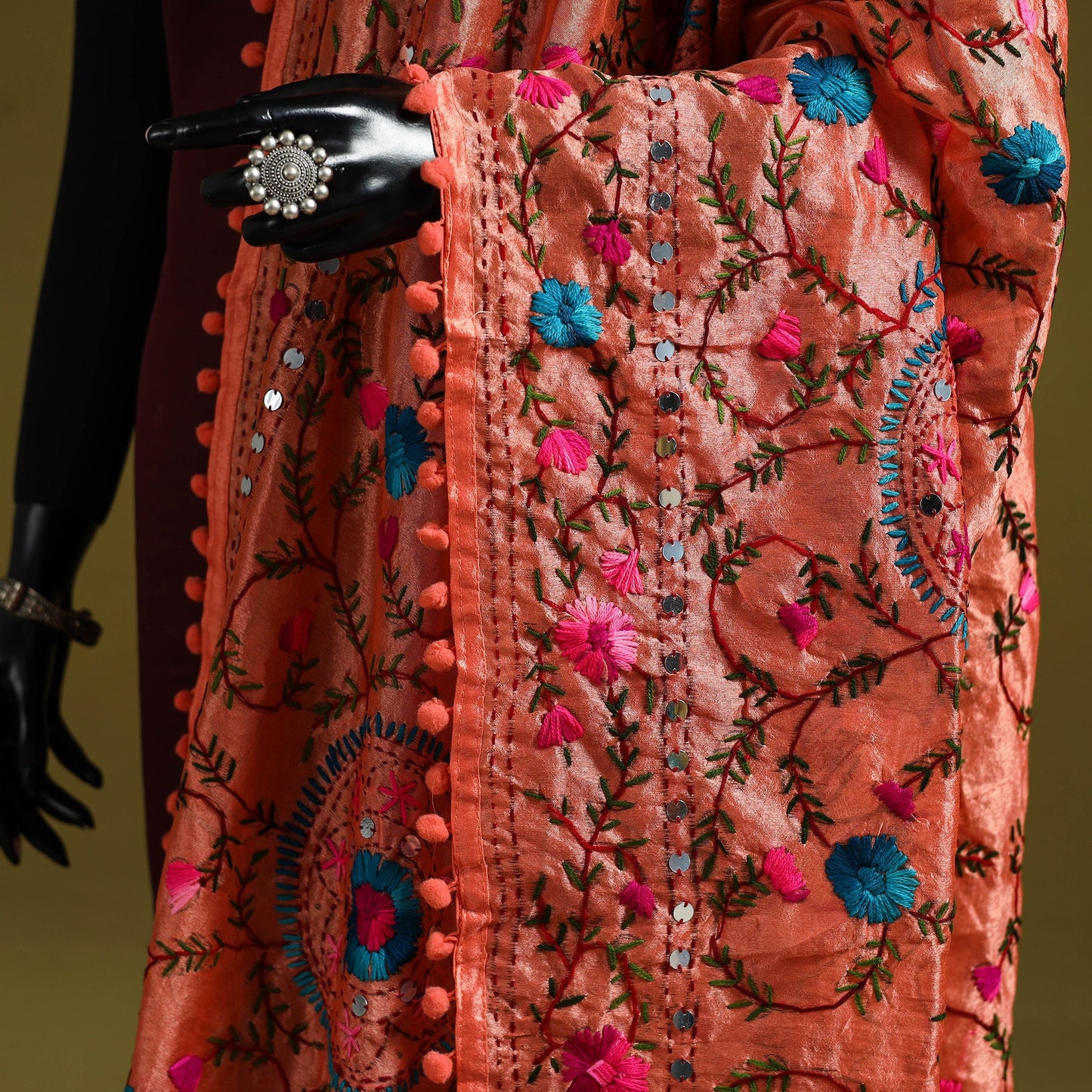 Ranihati chapa work chanderi silk hand embroidery dupatta