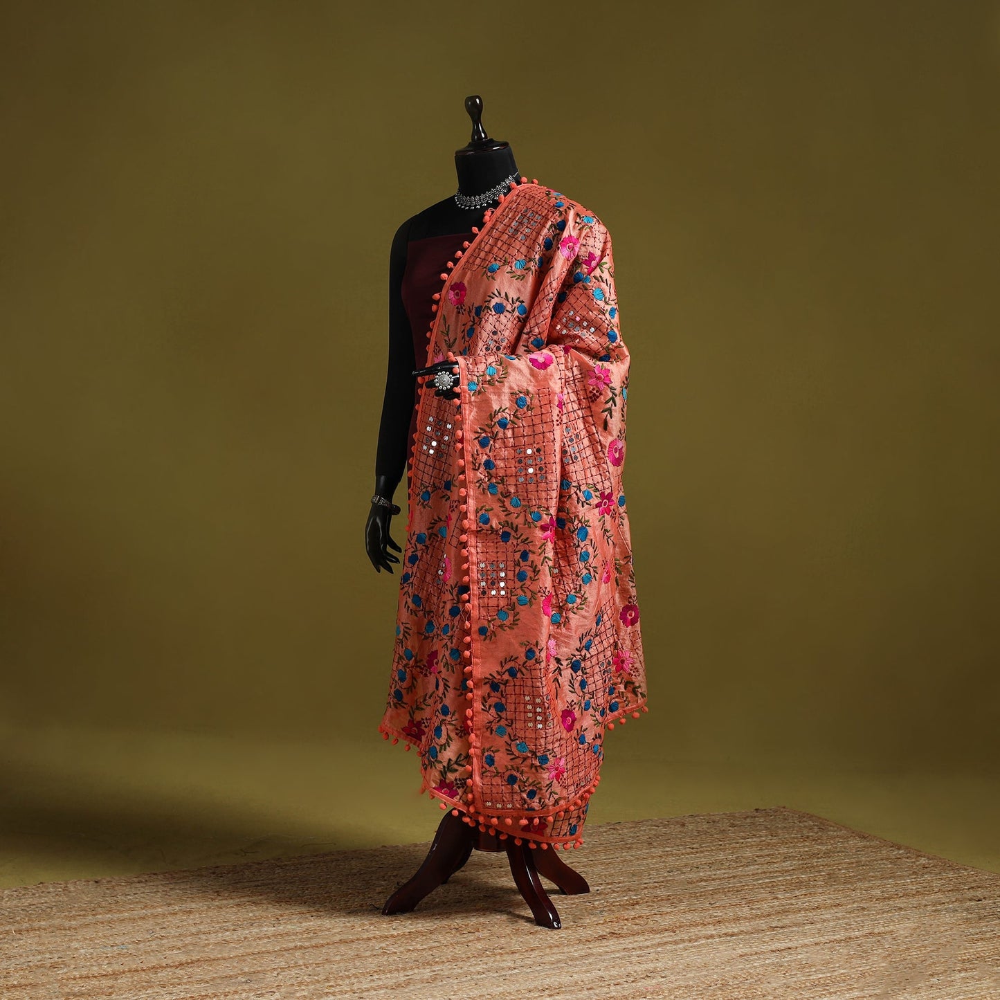 Ranihati chapa work chanderi silk hand embroidery dupatta