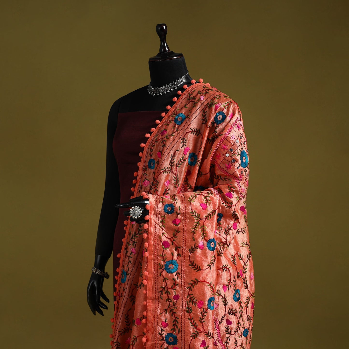 Ranihati chapa work chanderi silk hand embroidery dupatta