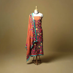 Orange - ranihati chapa work hand embroidery georgette 3pc