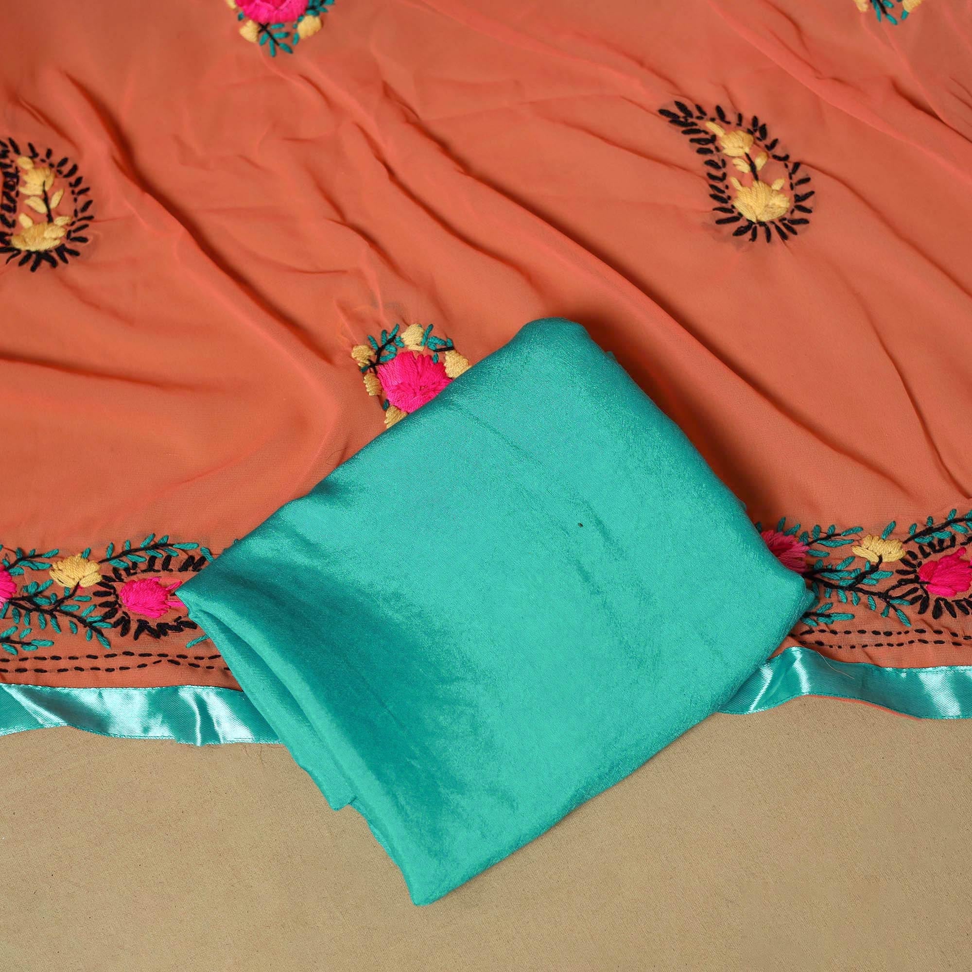 Orange - ranihati chapa work hand embroidery georgette 3pc